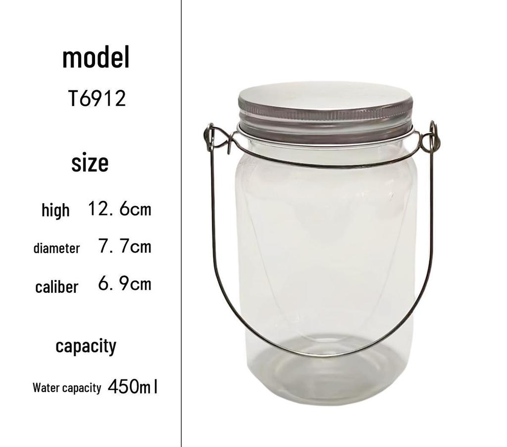 Transparent PET Plastic Bottles with Aluminum Lid - Mason Jar Style Candy Jar.