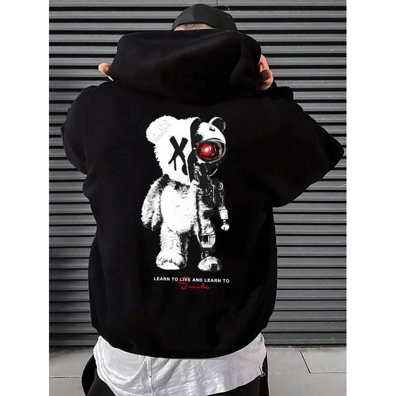 Oversized Solid Print Hooded Sweatshirt Men Loose Fit Long Sleeve Plus Size Winter Casual Streetwear