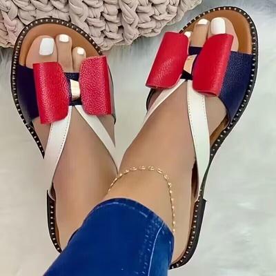 New Women's Flat Colored Slippers Bowknot Sandals Women's Summer Soft and Comfortable Fashion Casual Beach Outdoor Ladies Slippers