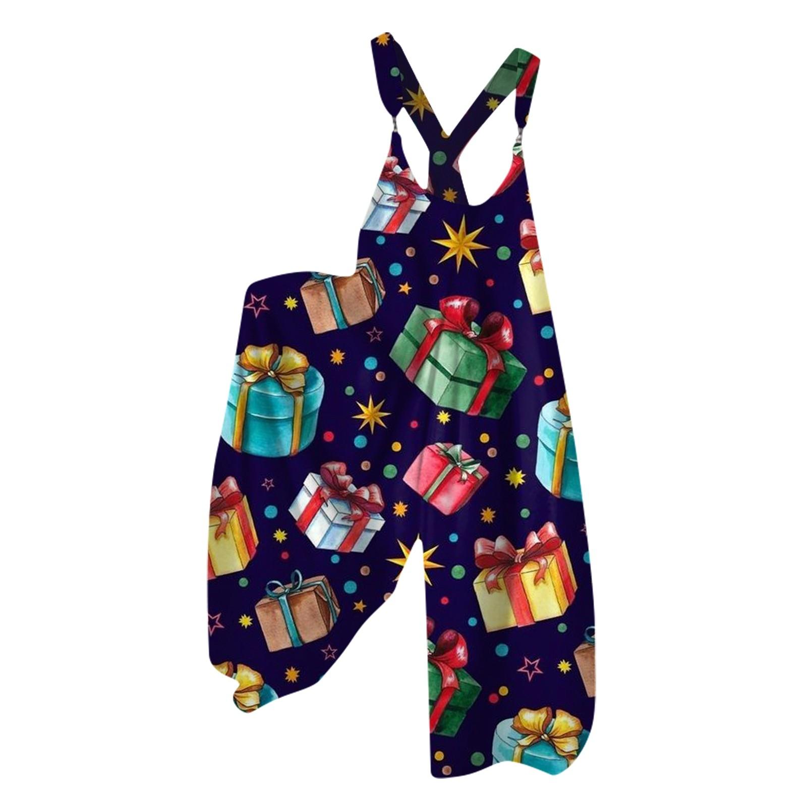 

Женский летний комбинезон с рождественским принтом в винтажном стиле (Нерегулируемые ремни) XL