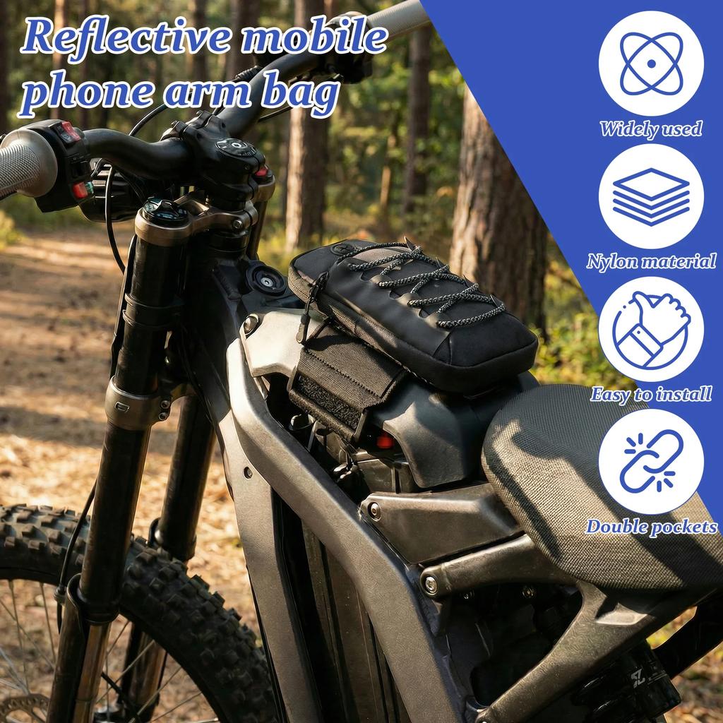 Motorcycle Handlebar Storage Bag Nylon Waterproof Battery Frame Bag with Earphone Hole Portable Phone Bag E-bike Accessories
