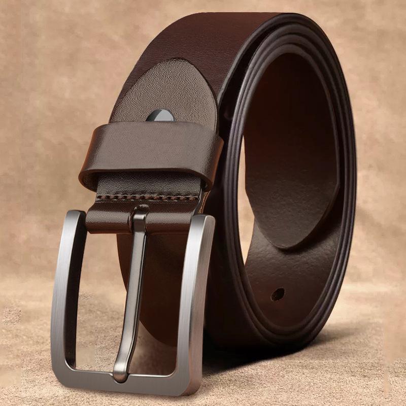 Men's Retro Genuine Leather Belt - Pin Buckle Cowhide Waist Belt for Business and Casual Wear, Suitable for Middle-Aged and Young Men.