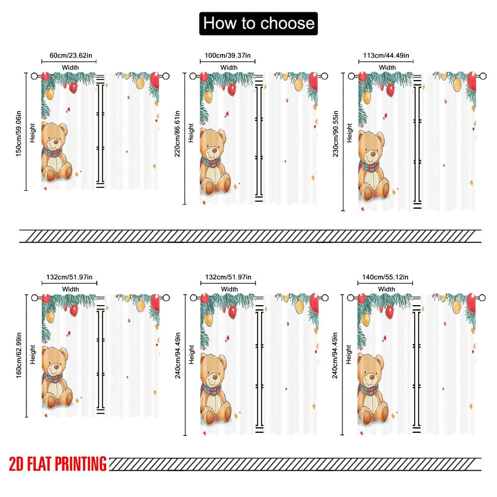 2pcs,2D plane printing Creative Curtains Christmas bear festive card (2) Versatile Polyester Fabric (without rod) Home Decor