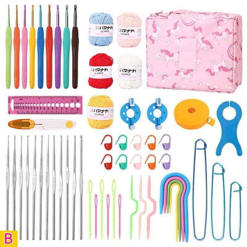 59pcs Complete Knitting Crochet Craft Kit for Adult All-in Starter Set with Yarn Needles Hooks Measuring Tape Scissors-like Tool