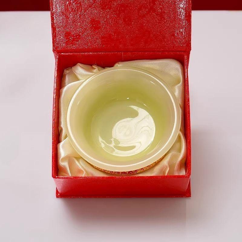 Bol à Ghee Tibétain Doré Alliage de Zinc Coupe d'Eau Bénite Tantrique 10cm Grande Taille Bol Bouddhiste en Pierre Gravé Cadeau Décoratif de Bureau