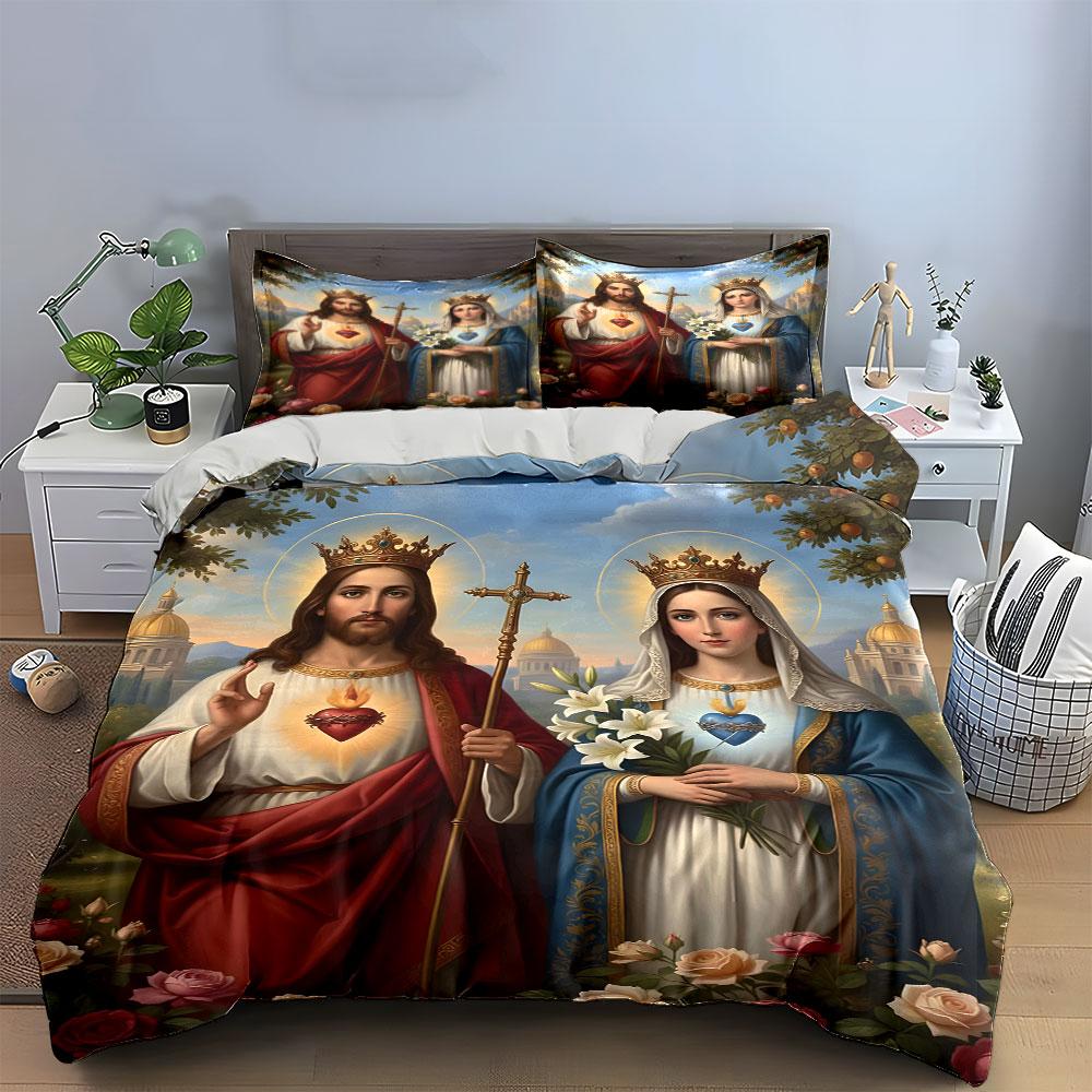 Sacred Jesus and Mary Art Bedding Duvet Cover Set (1*Duvet Cover 2*Pillowcases, without duvet insert)