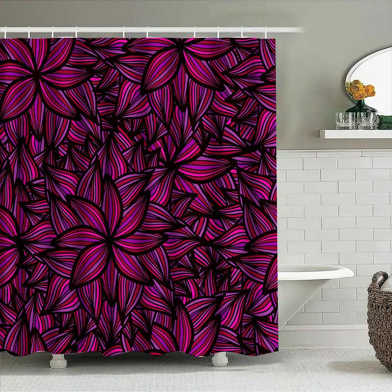 Lebendiger Schwarz-Pink Badezimmer Duschvorhang Blumenmuster Dekorativ Wasserdicht Wohnkultur
