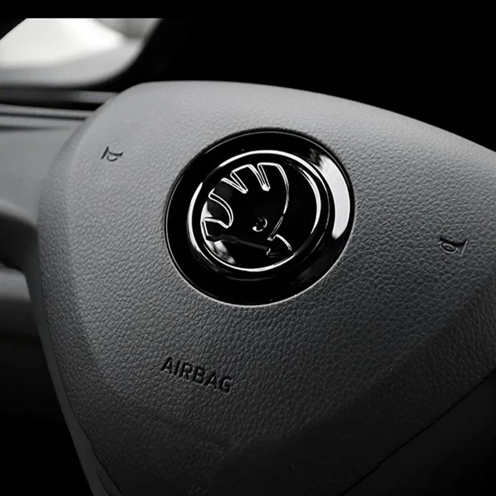 lbrdy0 1pcs Car Steering Wheel Logo Emblem Cover Sticker for Skoda Octavia Yeti VRS Roomster Citigo Combi Visions Enyaq RS iV Deriv