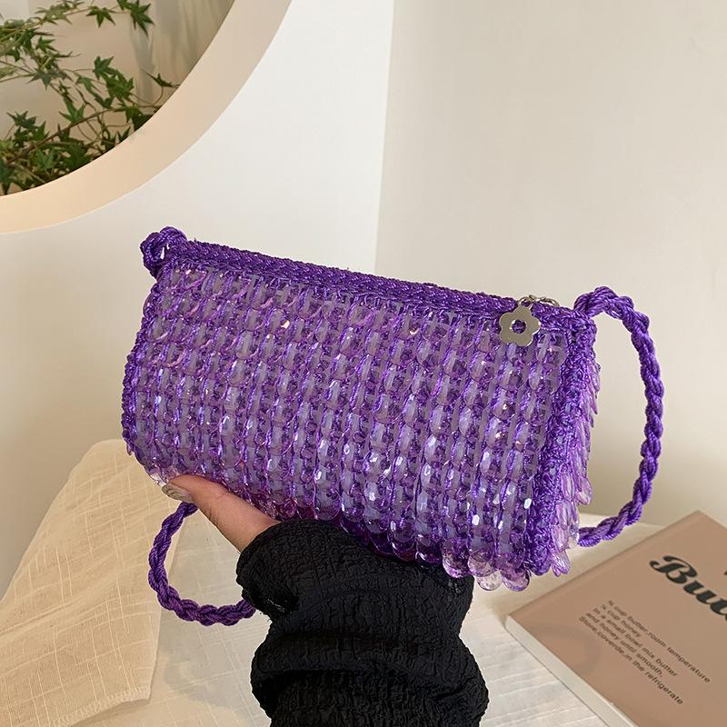 Handmade Acrylic Beads Woven Multicolor Fashionable Casual Versatile Handheld Slant Cross Small Square Bag Summer New Arrival