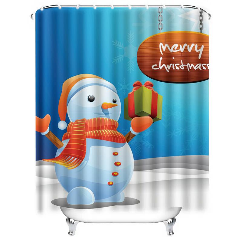 TU Snowman Shower Curtain Christmas Holiday Decor Festive Winter Themed Bathroom Set Waterproof Holiday Decor Xmas Pattern Home