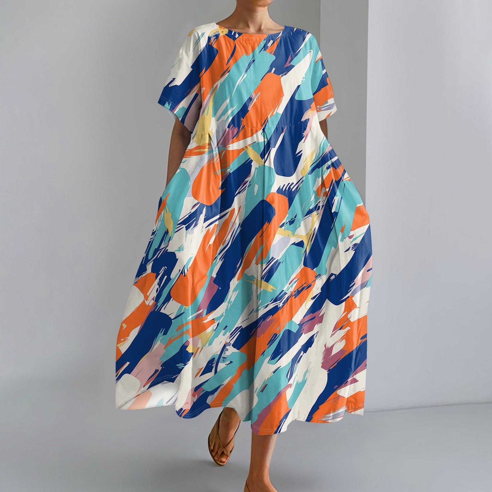 

Женское модное платье с карманом и круглым вырезом с короткими рукавами и принтом XXL шафрановый