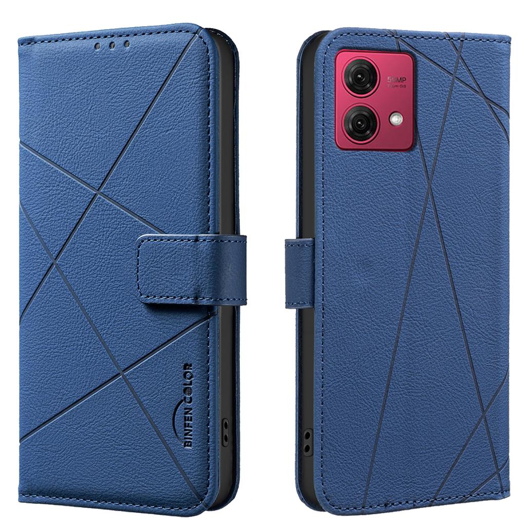 For Motorola Moto G84 5G Case BINFEN COLOR BF35 Geometry Imprinted Leather Phone Cover RFID Blocking Wallet Stand