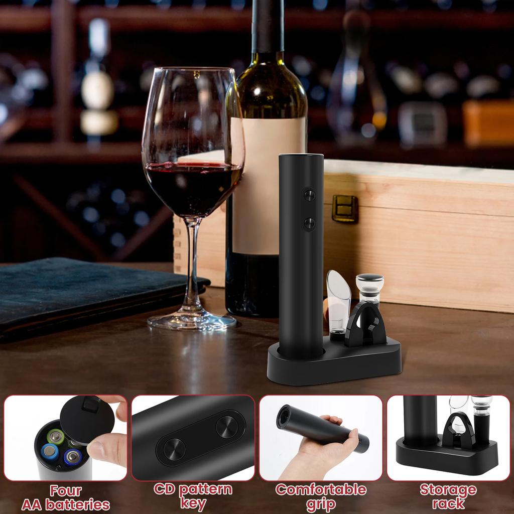 Electric Wine Bottle Opener with Stand Foil Cutter Bottle Pourer Vacuum Stopper Automatic Wine Opener Household Party Bar Gadget