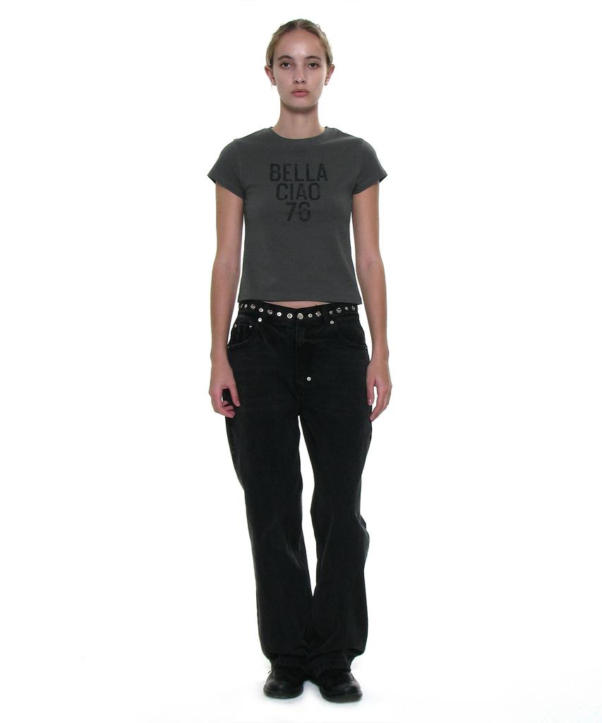 PARTIMENTO WOMEN Ciao Bella 76 Printed Short Sleeve Tee_Charcoal