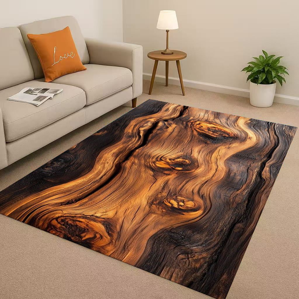 Retro Wood Grain Tree Growth Ring Brown Gray Living Room Non Slip Area Rug Carpet for Bedroom Playroom Sofa,Home Decor Doormat