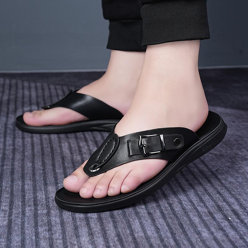 Men Black Slippers Simple Flats Flip Flops Summer Brown White Open Toe Sandals Outdoor Beach Shoes Plus Size 46 47 48