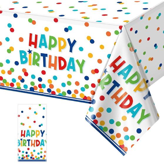 3 Pack Happy Birthday Plastic Tablecloth Decorations,Disposable Colorful Polka Dots Table Cloths,Rectangle Waterproof Table Cover for Girls Boys 1