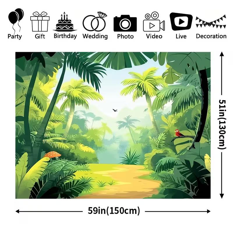 2D Photo Booth Background Cloth Tropical Forest Palm Tree Banner for Events