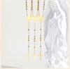 Triple Tone Beaded Rosary Cross Necklace, Stainless Steel Long Chain Crucifix Rosary Chain Y Necklace Women Religious Jewelry