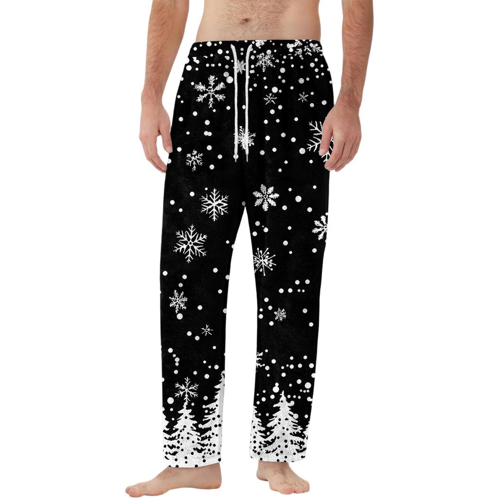 Men's Drawstring Pocket Flannel Pants Homewear Sleep Pants