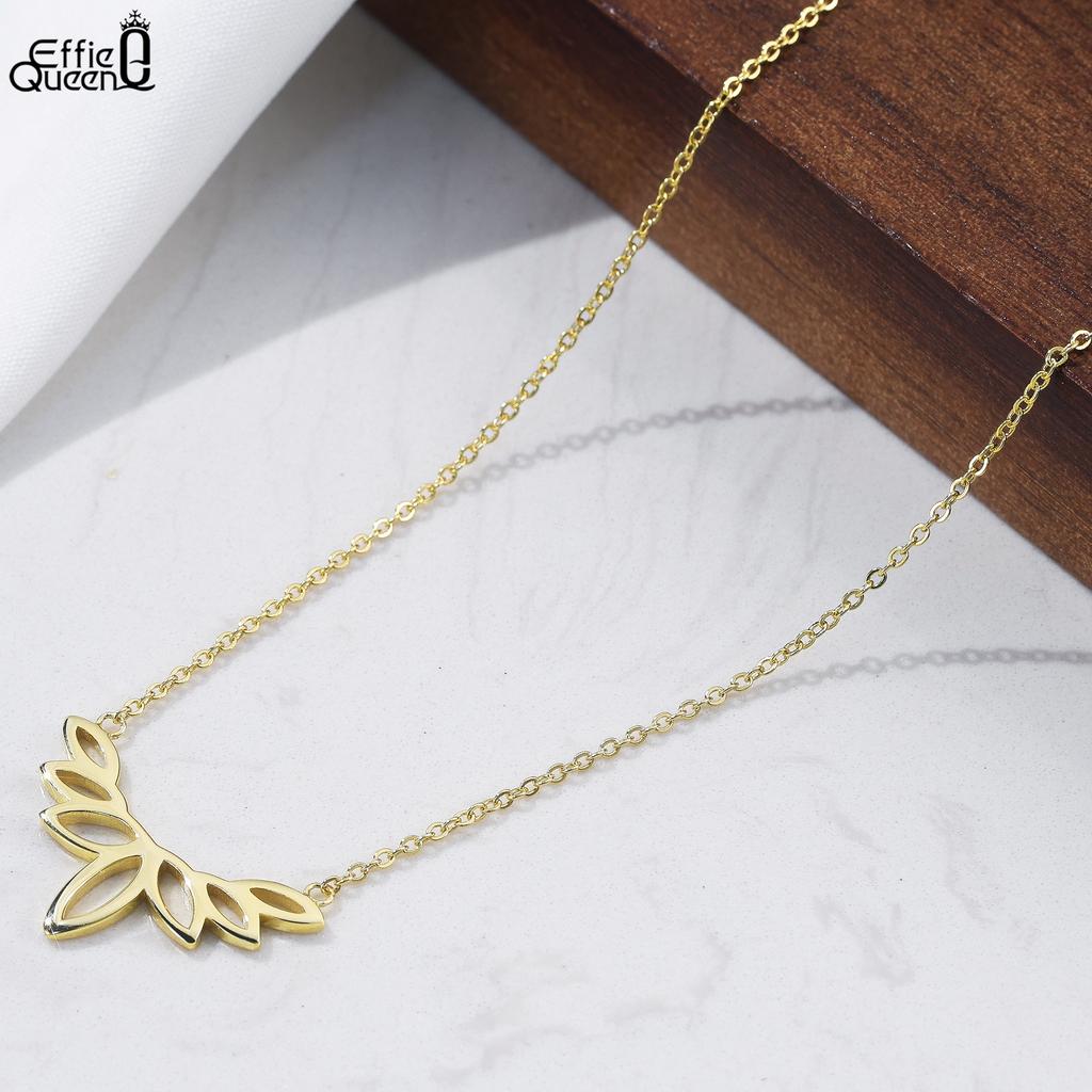 Effie Queen 925 Sterling Silver Lotus Pendant Necklace for Women Hollow Floral Choker Chain Engagement Fine Jewelry Gift GAN16