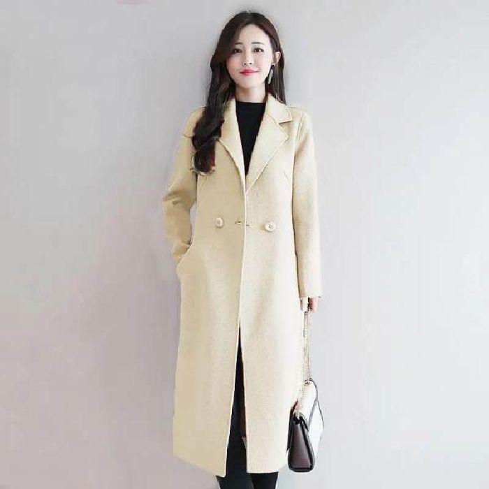 Women's Korean-Style Woolen Outer Wear Coat Autumn Spring Mid-Length Plus-Size Loose Woolen Coat