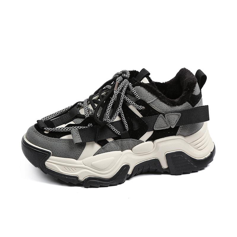 

Флисовые утолщенные папины туфли осенне-зимняя обувь женская теплая женская обувь универсальная мягкая подошва легкие кроссовки 35 чёрный