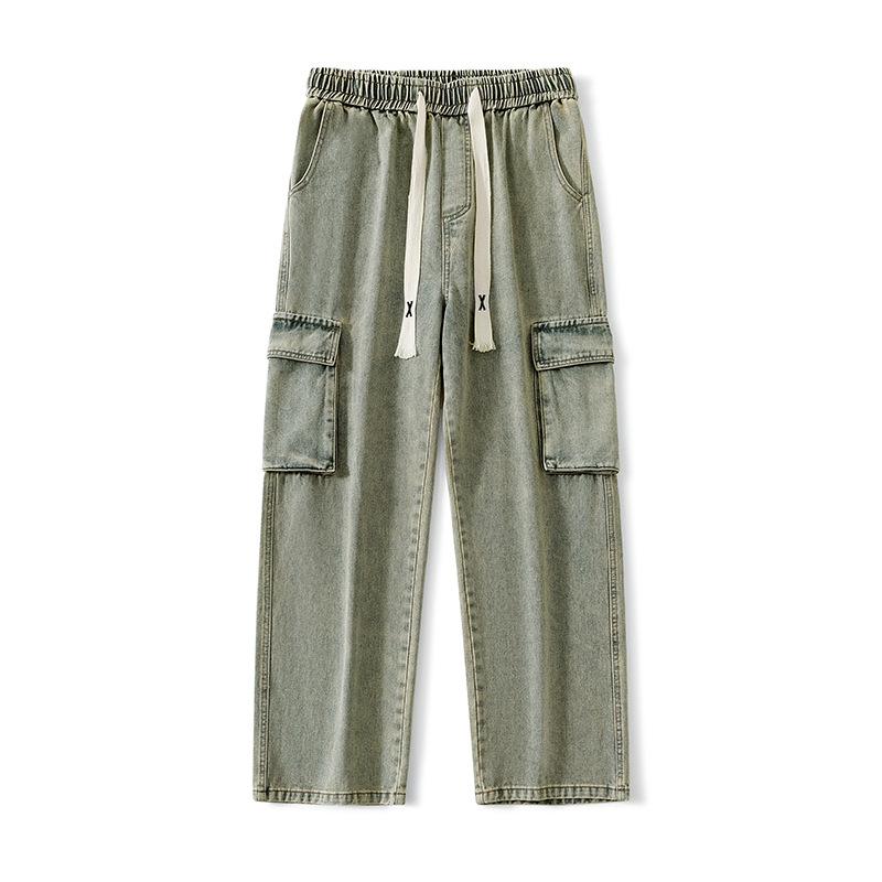 Men's Spring/Fall American Vintage-Style Denim Pants: Wide-Leg, Loose-Fit Workwear Design with Multiple Pockets—Casual and Functional Pants