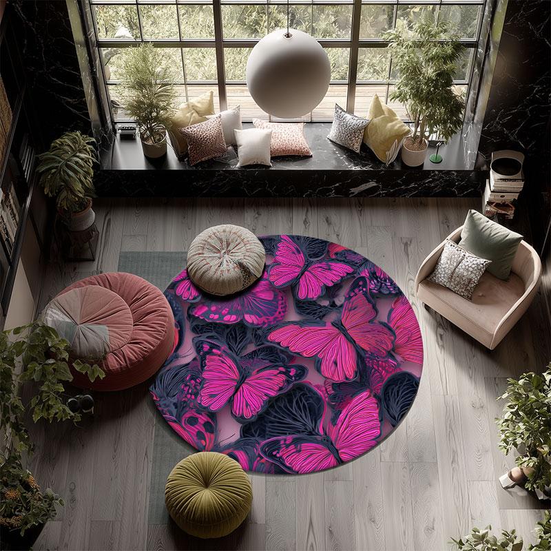 Butterflies Pattern Round rug,Carpet Rug for Living Room Bedroom Playroom ,Non-slip Floor Mat,Holiday Gifts and Birthday Gifts.