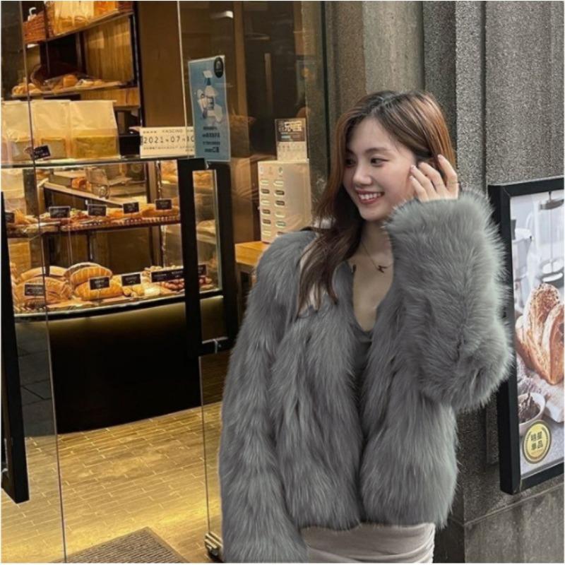 Autumn and winter new woven fur jacket women's hair short imitation fox hair trend fashion long sleeves
