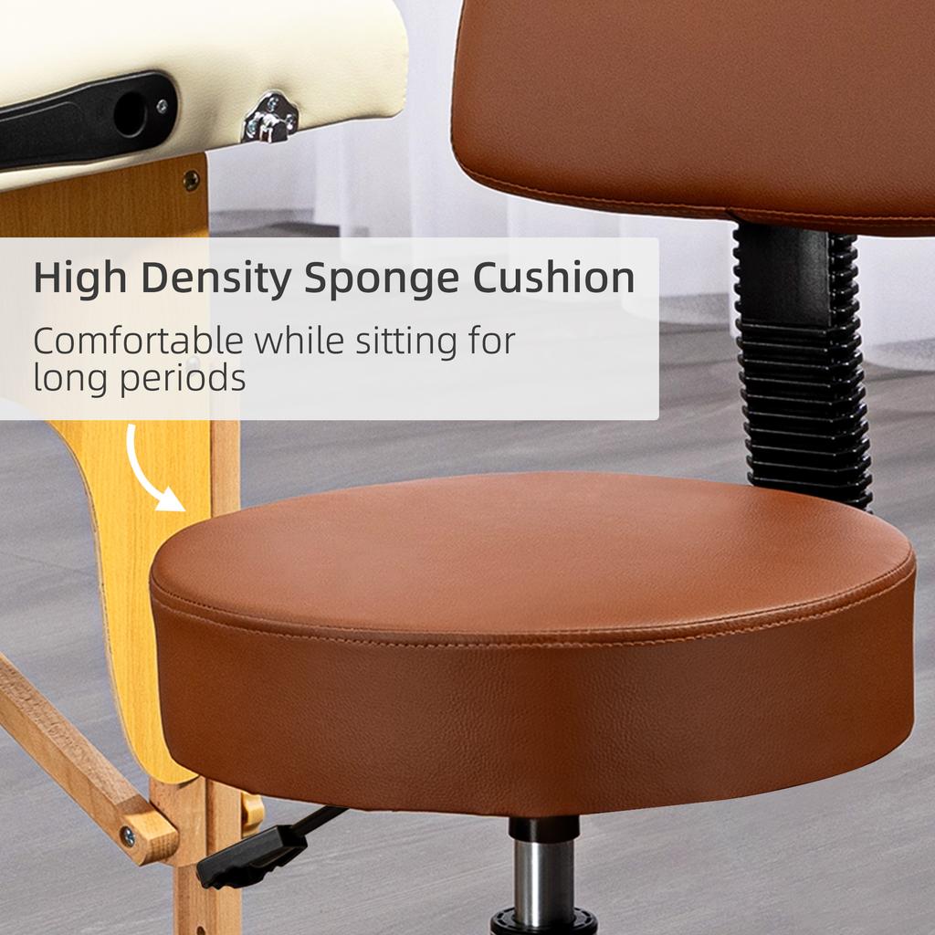 Beautician's Swivel Salon Chair W/ Padded Seat Back 5 Wheels Adjustable Height Salon Hairdressers Tattoo Spa Rolling Cushion Professional 48cm Brown