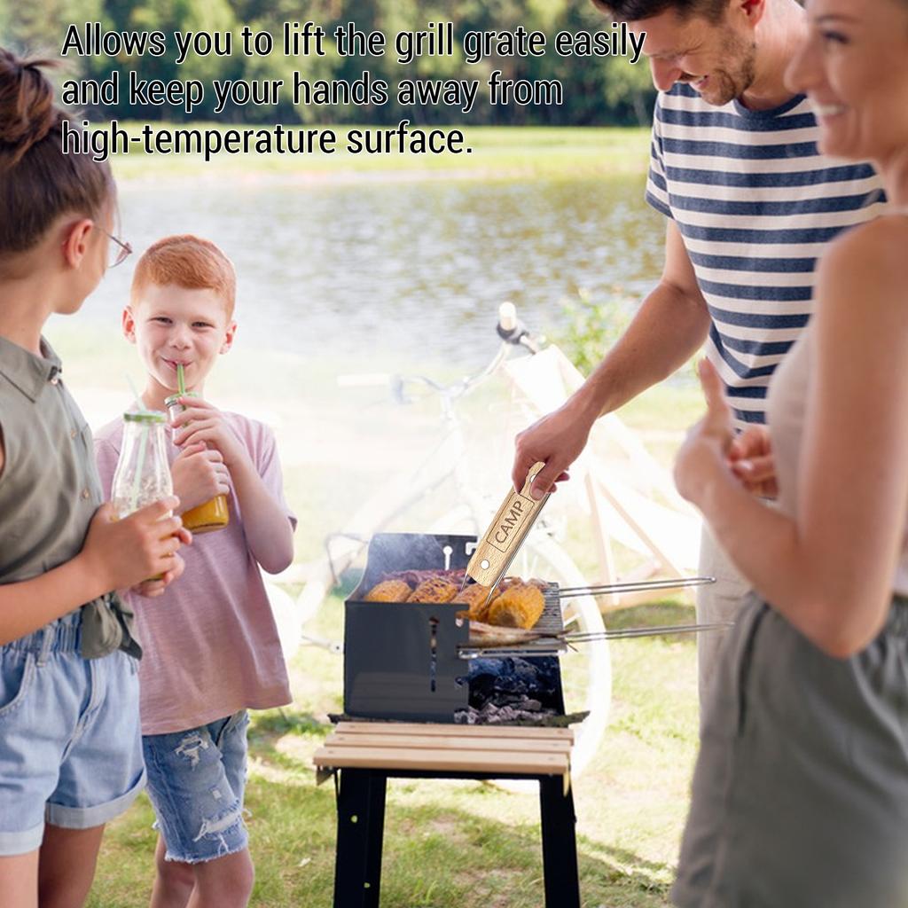 Utendørs Grillristløfter Rustfritt stål Kokeristløfter Grillristgriper med Tre