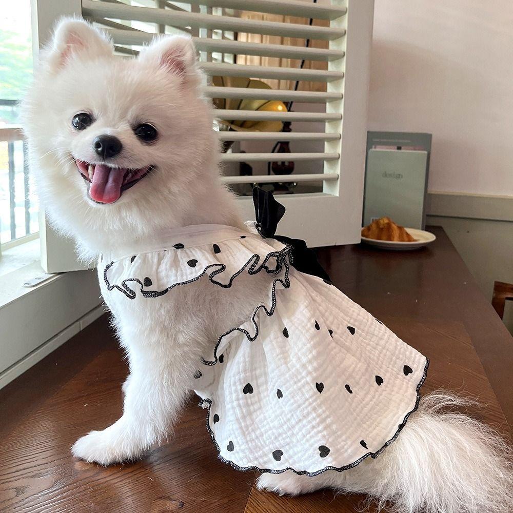 New Cute Printed Summer Dog Princess Dress Bow Heart Thin Puppy Clothing Cotton Kitten Pet Skirt for Small Dogs