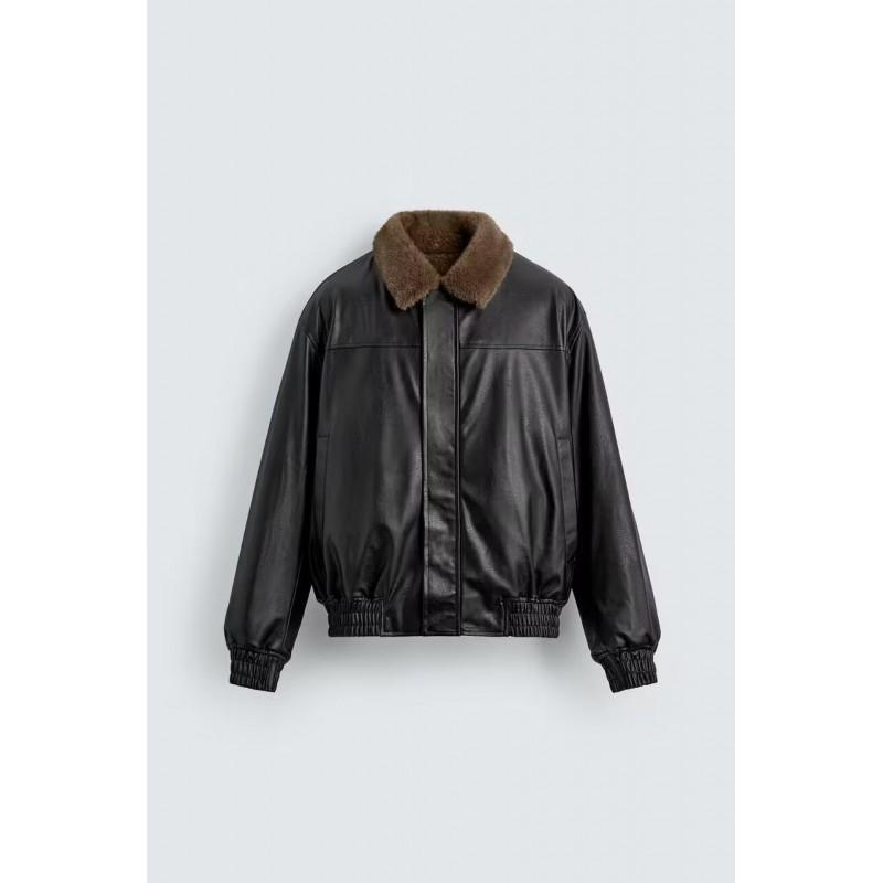 Mens Short Suede-Feel Casual Jacket 2026 Lightweight Loose Fit Zipper Front Black