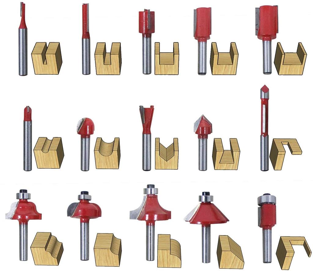 Carbide Tip Trimmer Router Bit Diameter Set Hard Carbon Steel 15 Types Red 6.00mm 6-Inch General-Purpose