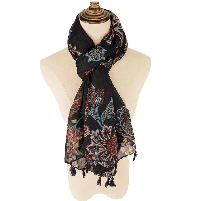 Stort Boho skjerf for kvinner Lett blomstertrykkskjerf Høst Vinter Mote Frynsede sjalomslag, 60 farger