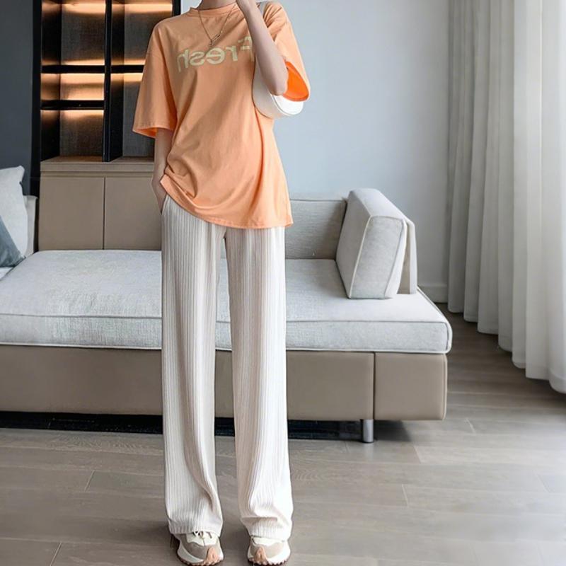 

Брюки для беременных на лето, тонкий стиль, без утягивания живота, широкие брюки, прямые, драпированные, повседневные, свободные, из ледяного шелка, с поддержкой живота M