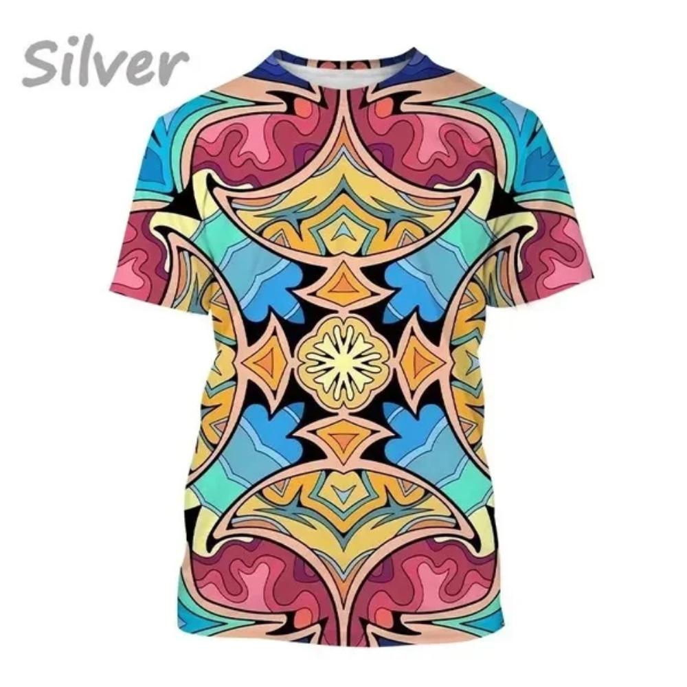 Summer Women's 3D Printing T-shirt Sparkling Camo Mandala Art T-shirt O-Neck Large Short Sleeve Casual Top