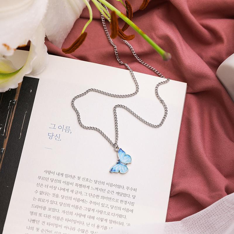 Fairy Simulation Butterfly Necklace Metal Insect Blue Butterflies Pendant Choker Necklaces for Women Statement Partty Jewelry