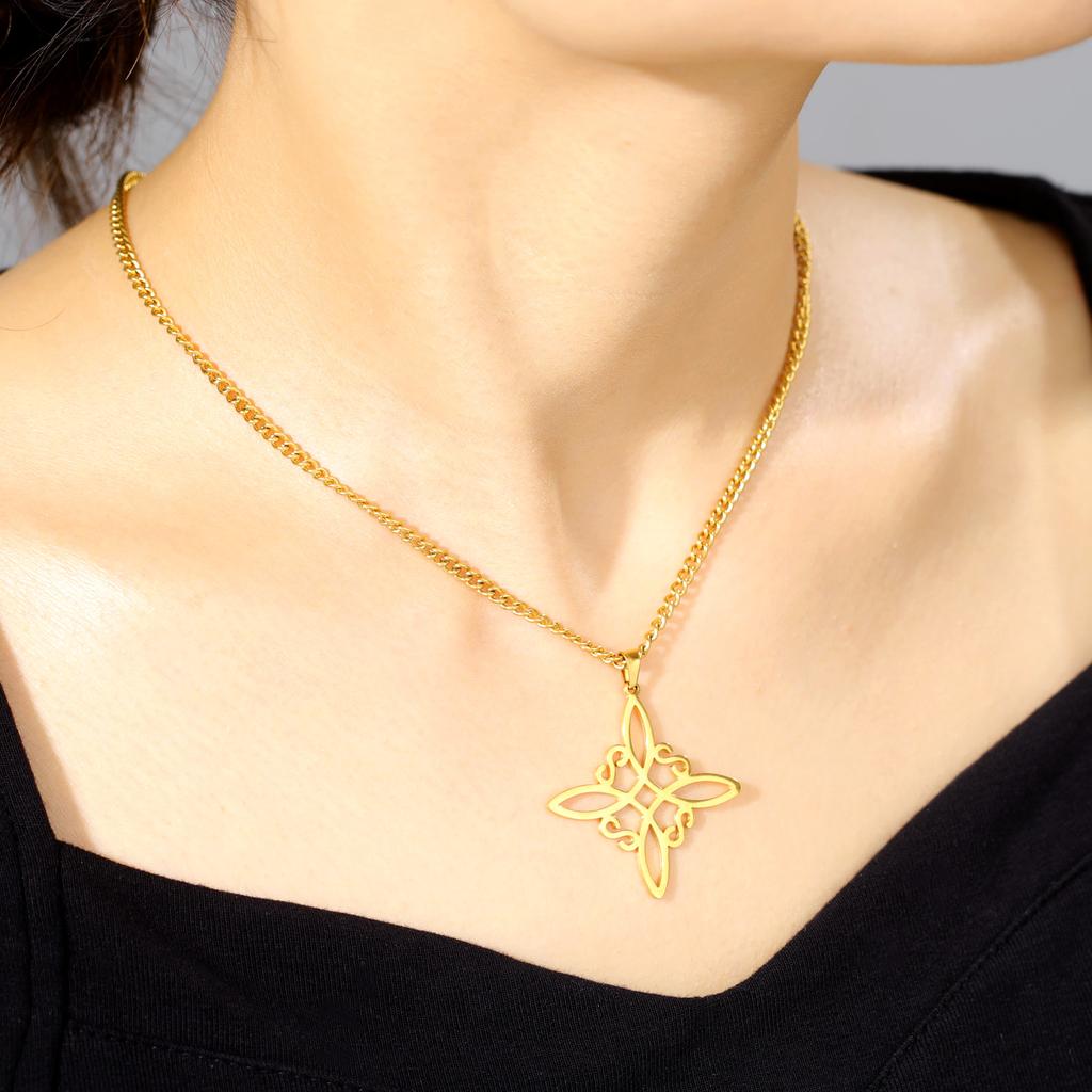 Celtic Knot Titanium Steel Pendant with Cutout Design Square Shape Food Grade Necklace for Women