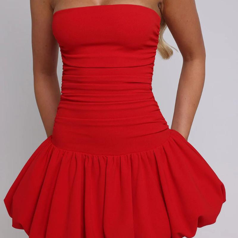 European and American Style Women's Backless Slimming Flower Bud Lantern Puffy Dress