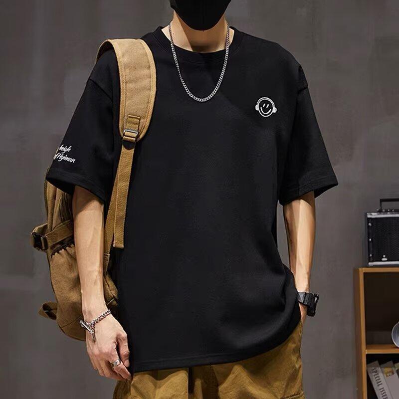 

Мужская футболка больших размеров с коротким рукавом и круглым вырезом с принтом смайлика - Летний тренд XL чёрный