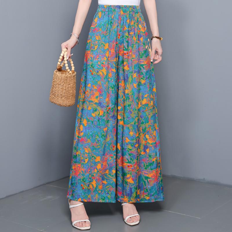 Summer Wide Leg Pants for Women High Waist Vintage Clothes Plus Size Loose Elastic Waist Casual Pants
