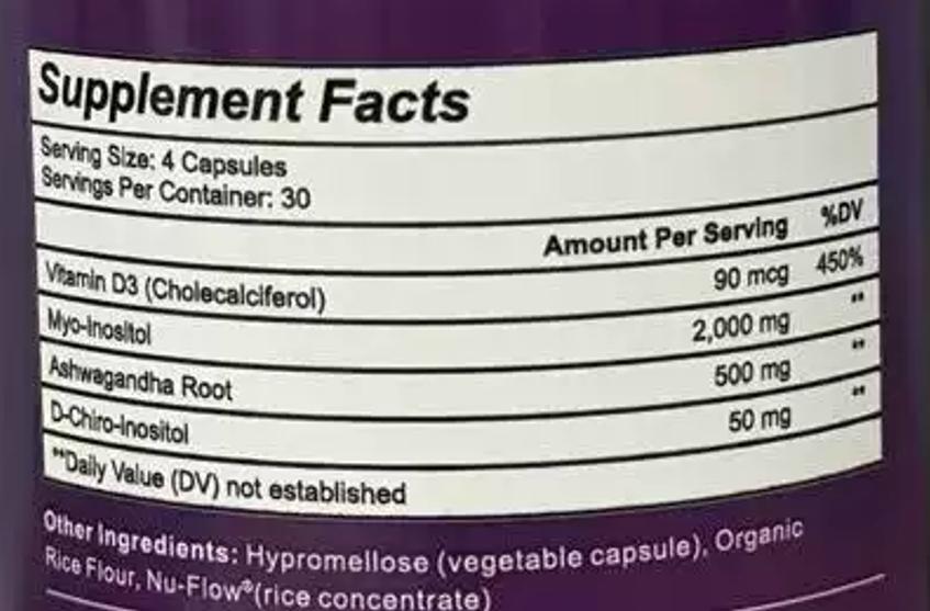 Intimní doplněk s růží, myo-inozitolem a D-chiro-inozitolem, s ašvagandou a vitamínem D – 40:1 Poměr, 120 Vegetariánských Kapslí