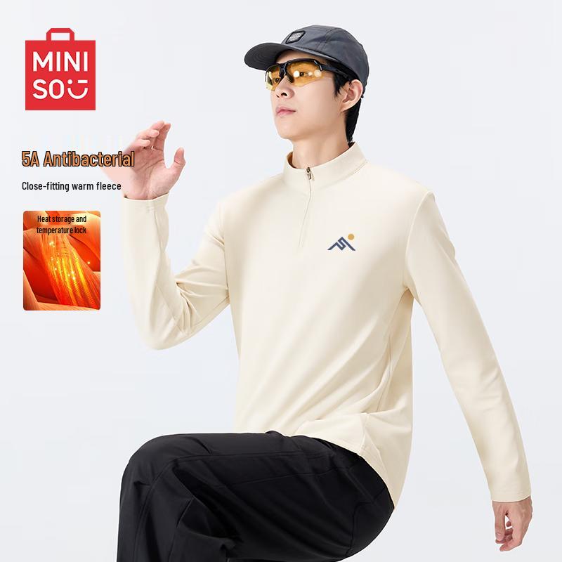 MINISO Men s Fleece-Lined Half-Zip Stand-Collar Long-Sleeve T-Shirt XL