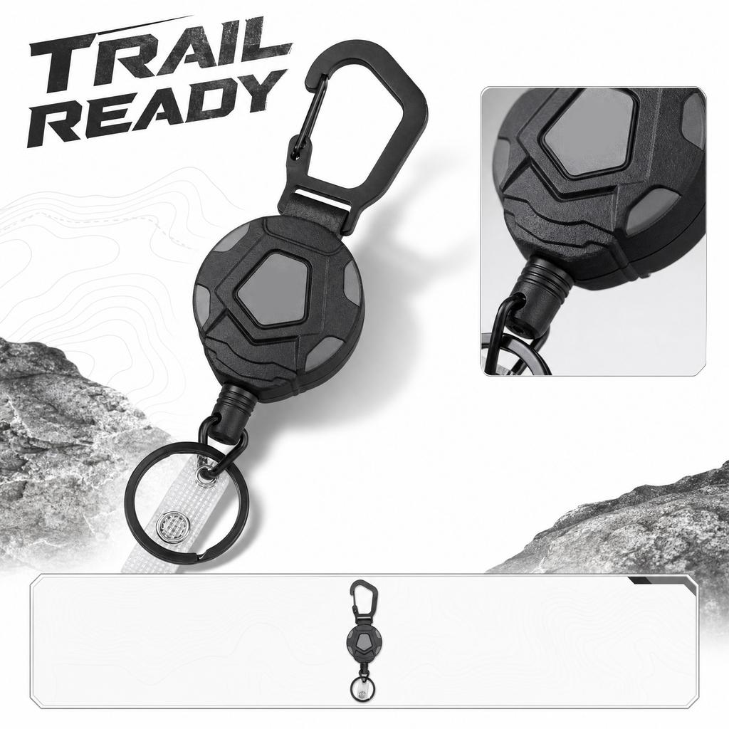 Outdoor Retractable Keychain with High Elasticity Carabiner Clip Durable Retractable Reel for Hiking Climbing and Everyday Use