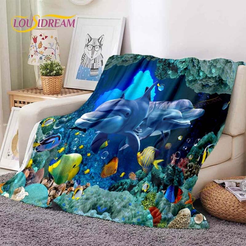 Ocean Dolphin Blanket Ultra Lightweight Soft Plush Flannel Throws Blanket for Sofa Bed Couch Best Office Gifts
