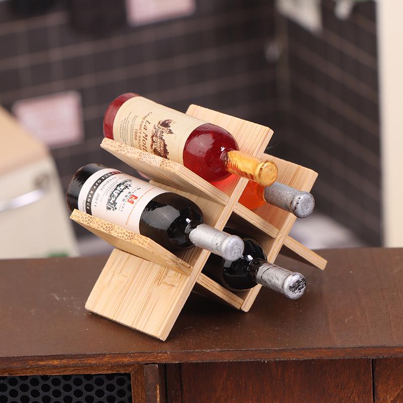 

Аксессуары для кукольного домика Миниатюрный деревянный держатель для винной бутылки Мини-витрина Модель Игрушка для украшения кукольного домика