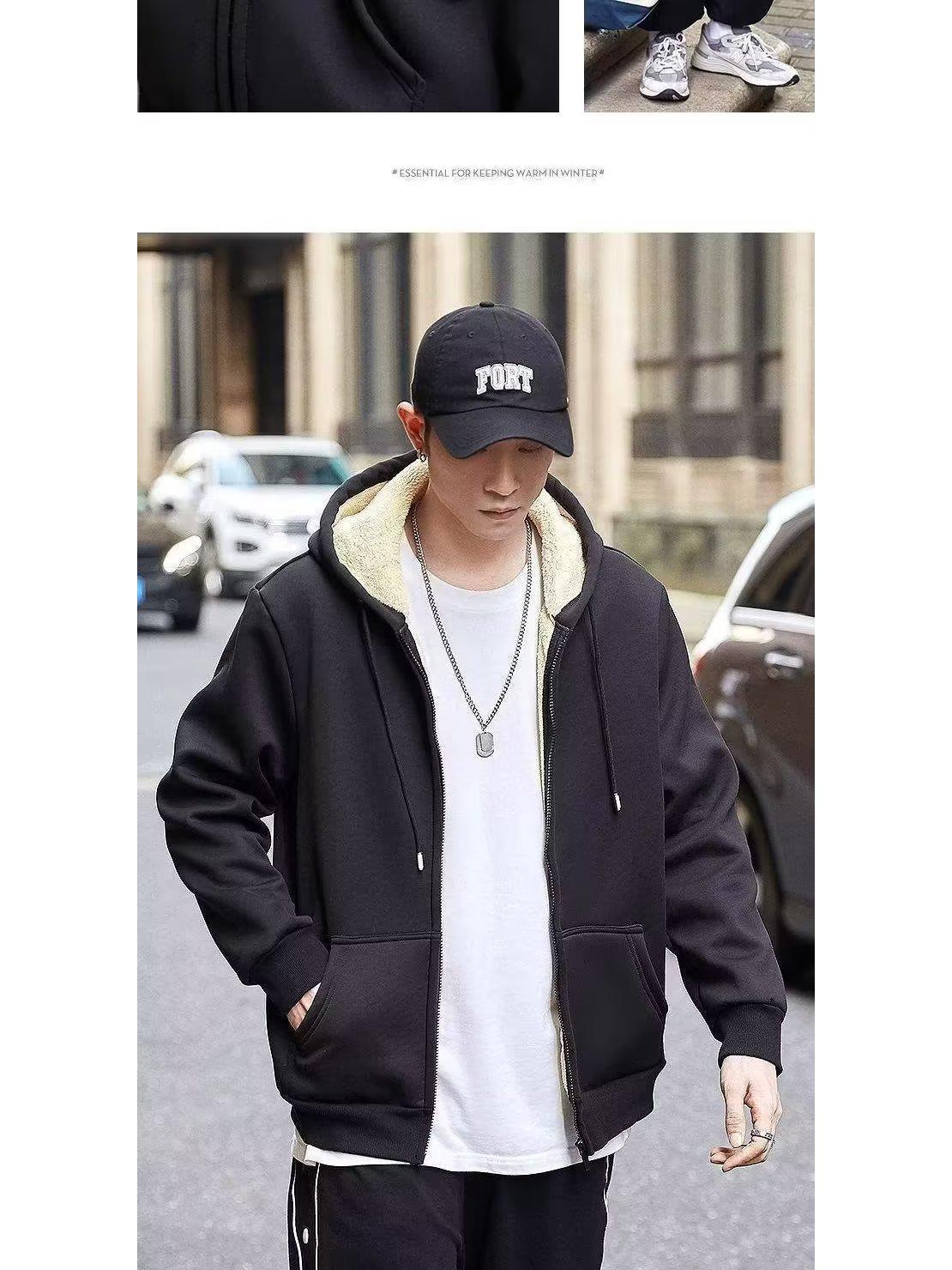 

Мужской зимний кардиган с капюшоном из овечьей шерсти - хлопковая плюшевая куртка, однотонный цвет, корейский модный бренд 2XL чёрный