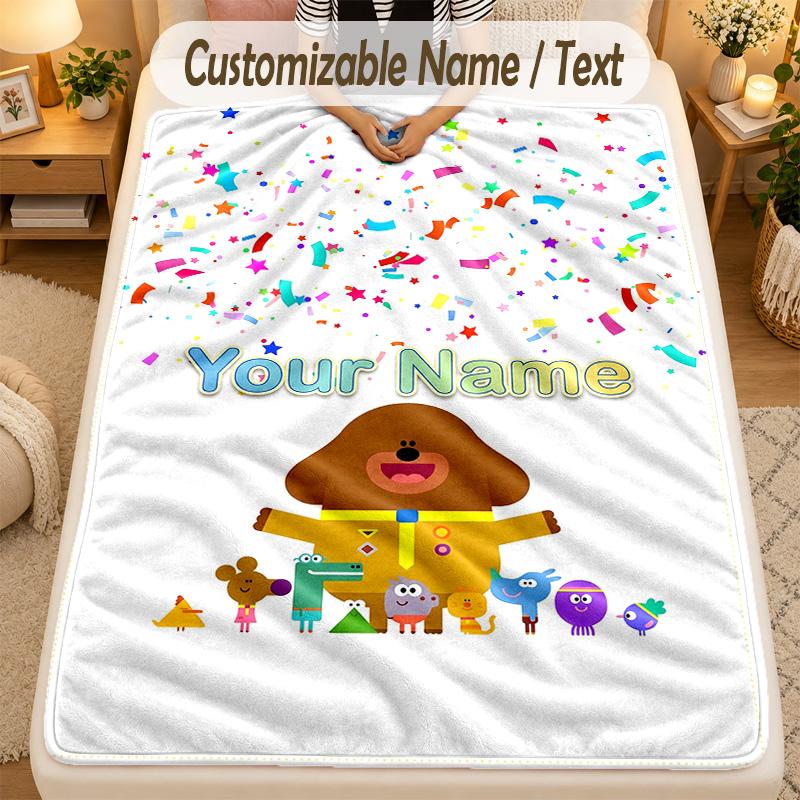Flannel BlanketHey Duggee Custom Name Text Personalized Soft Warm Throw Blanket Home Decor Gift